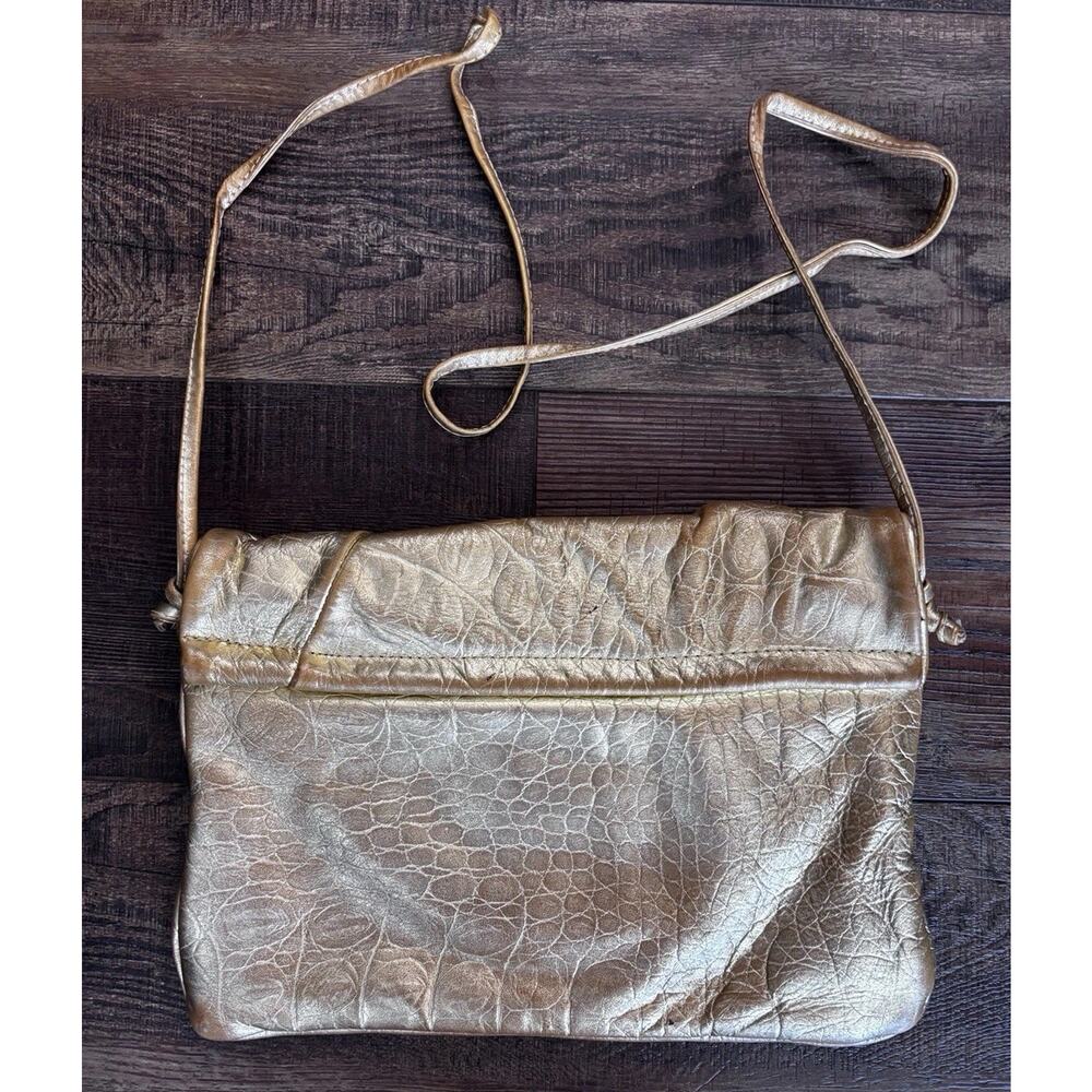 Y2K Gold Metallic Shoulder Bag Four Seasons Chicago Studded Purse 90's Glam - Picture 3 of 5